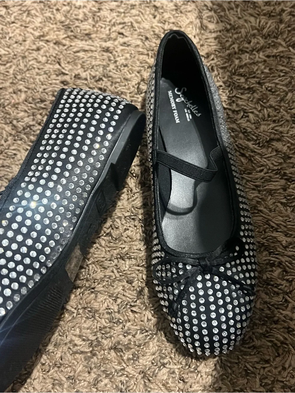 Seychelles Black Crystal-Embellished Ballet Flats